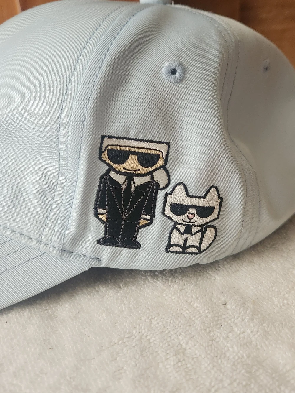 Karl Lagerfeld Adult Pale Blue Baseball Cap With Embroidered Characters